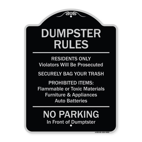 Signmission Designer Series-Residents Only Violators Prosecuted Bag Your Trash No Parking A-DES-BS-1824-9895